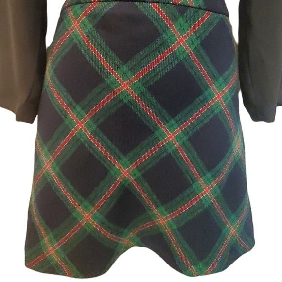 Talbots Women's Tartan Plaid Mini Skirt Sz 12 Wool Blend A Line Navy Green - Picture 3 of 7